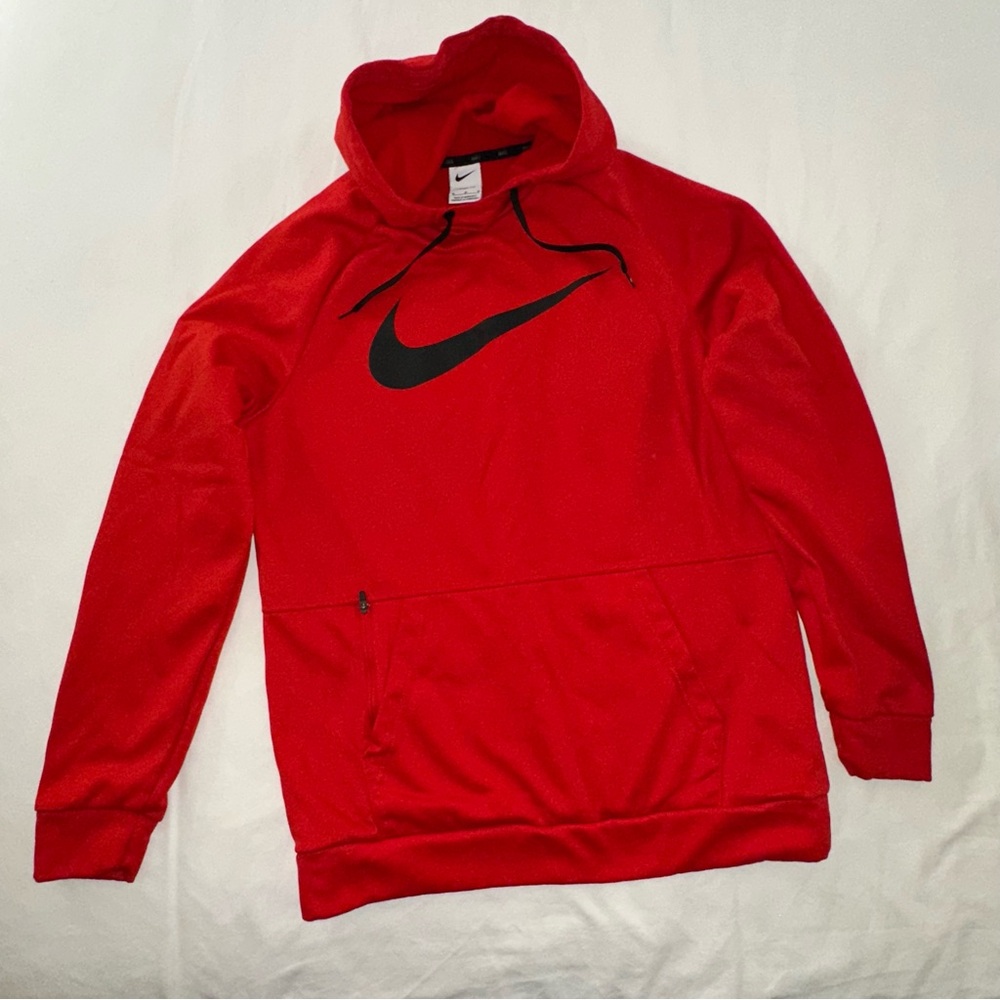Nike Men's Bold Red Hoodie with Black Logo